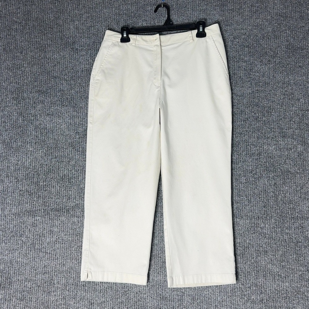 LL Bean Chino Crop Pants Womens 10 REG Cream Off White Cotton‎ Stretch